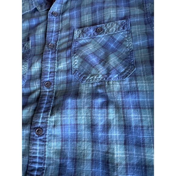 Banana Republic M Tattersall Plaid Flannel Long Sleeve Button Up Blue Green - Picture 3 of 7